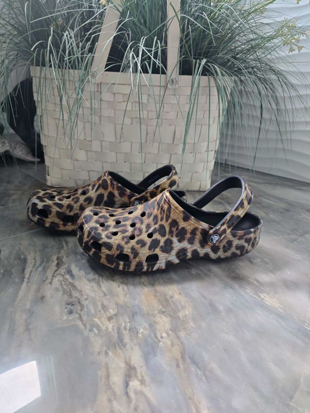 CROCS Leopard Print - Size 11 Women's or 9 Men's Excellent Shape